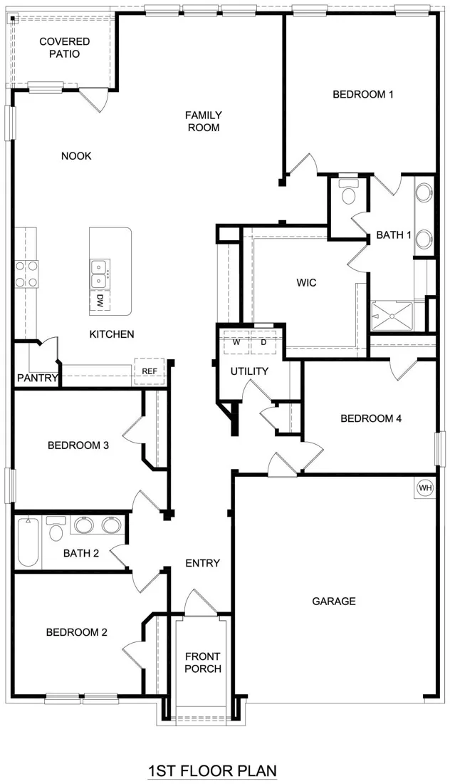 Bentworth floor plan drawing: 4 bedrooms, 2 baths, 2,038 square feet