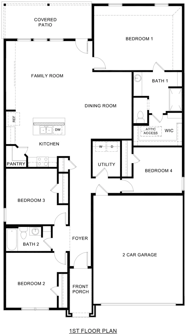 Jayhawk floor plan drawing: 4 bedrooms, 2 baths, 1,899 square feet