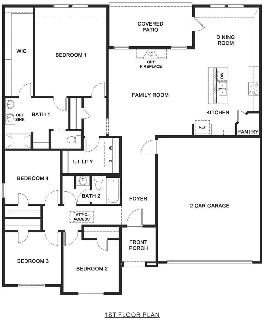 Daurian floor plan drawing: 4 bedrooms, 2 baths, 1,875 square feet